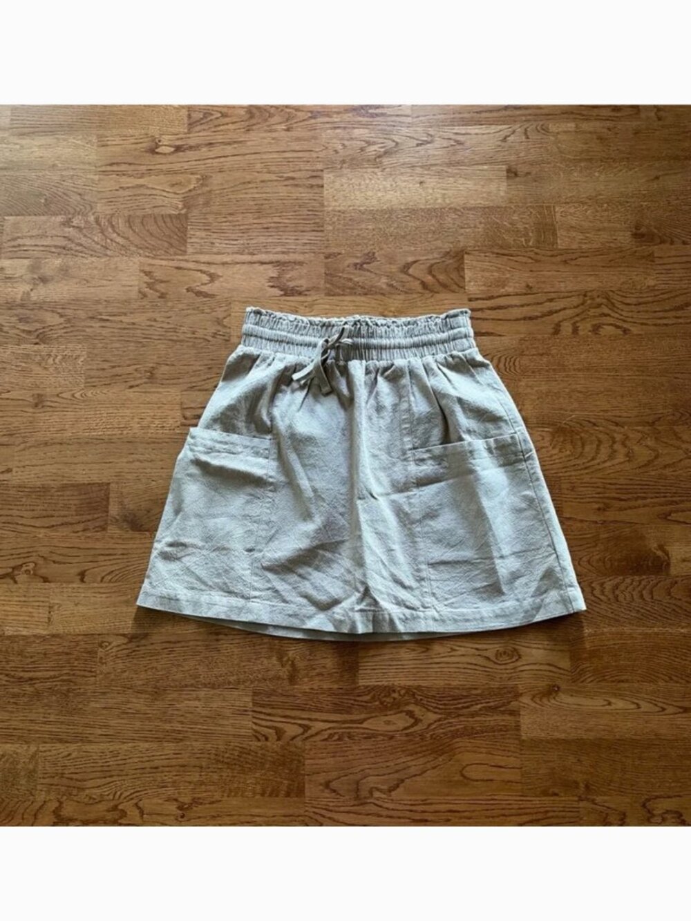 Urban Outfitters UO Emery Pull-On Drawstring Mini Skirt Pockets Tan Khaki S - Picture 2 of 5